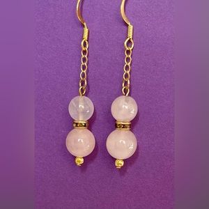Handcrafted Natural Rose Quartz dangle gold plated  earrings